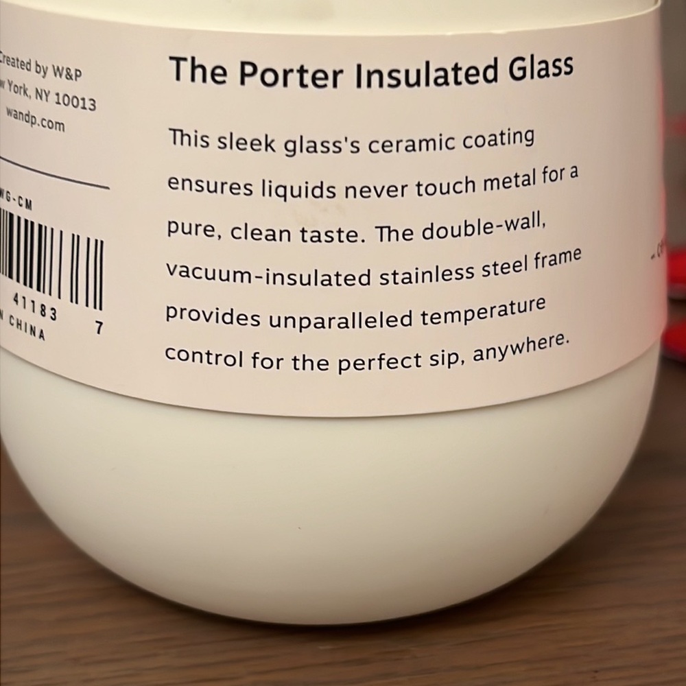 W&P PORTER White Insulated glass Ceramic coated stainless steel 11 oz. NEW - Picture 3 of 7